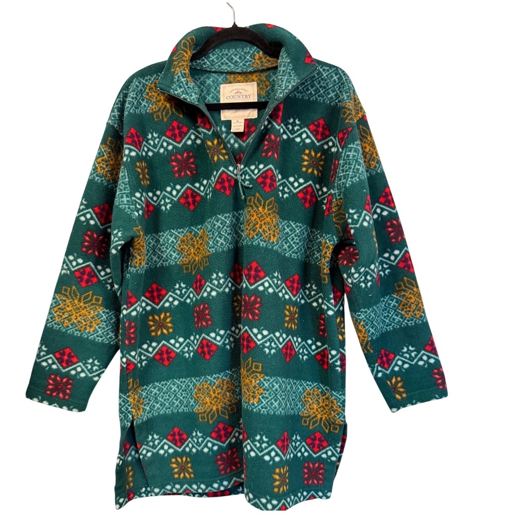 Vintage Victoria's Secret Country Green Fair Isle Fleece Quarter Zip Pullover M
